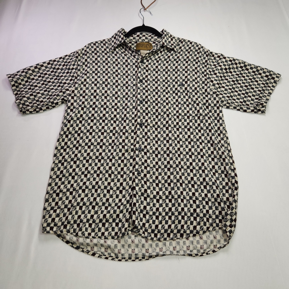 ⭐️Utopia Men’s Medium Short Sleeve Button Up – 100% Rayon Checkered Y2K